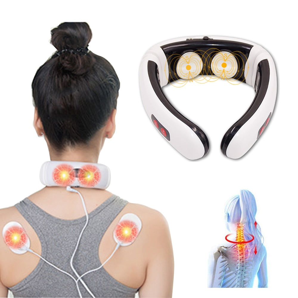 New Electric Neck Massager Magnetic Pulse Back Power Control Far Infrared  Heating Pain Relief Health Care Neck Relaxation